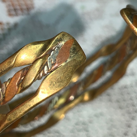 2 vintage mixed/married metals copper silver and brass cuff style bra… - Picture 2 of 13